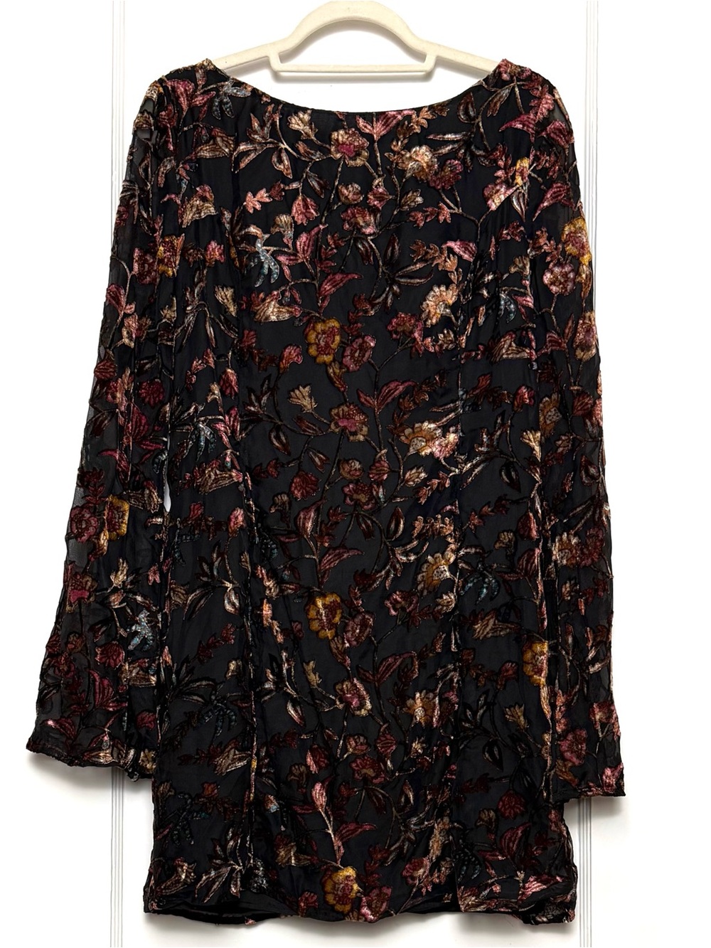 LULUS Floral Burnout Velvet Bell Sleeve Whimsigoth Dark Fairycore Dress XXL - Picture 4 of 7